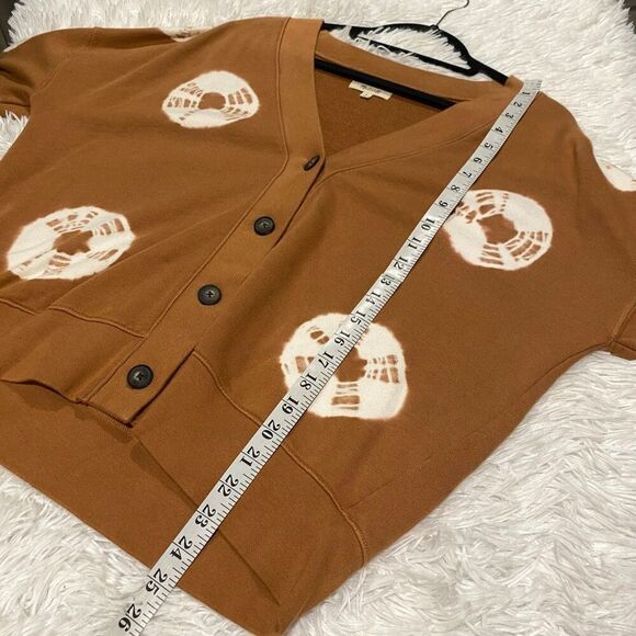 Madewell Cotton Cardigan Sweatshirt in Tie-Dye Dot Warm Hickory Small - Picture 5 of 8